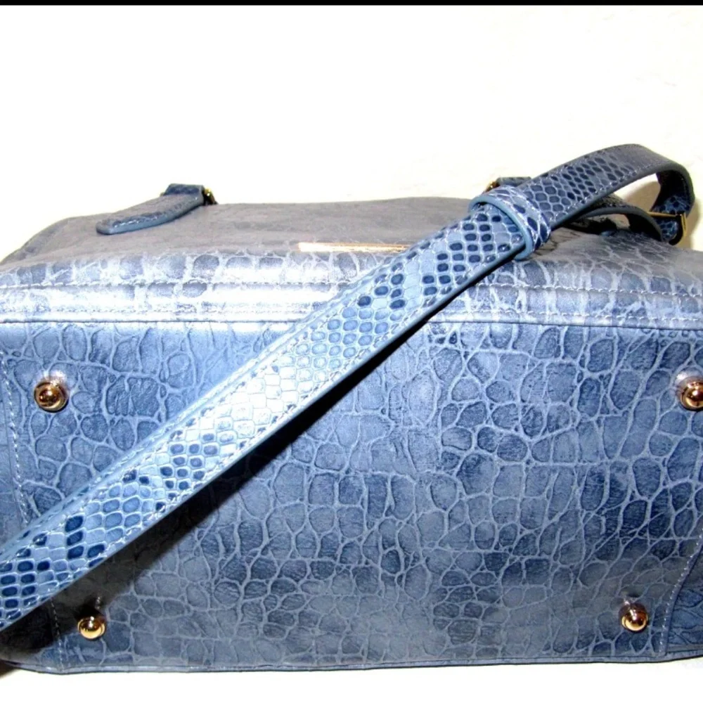 Brahmin Micaela Blue Snake Textured Genuine Leather Satchel